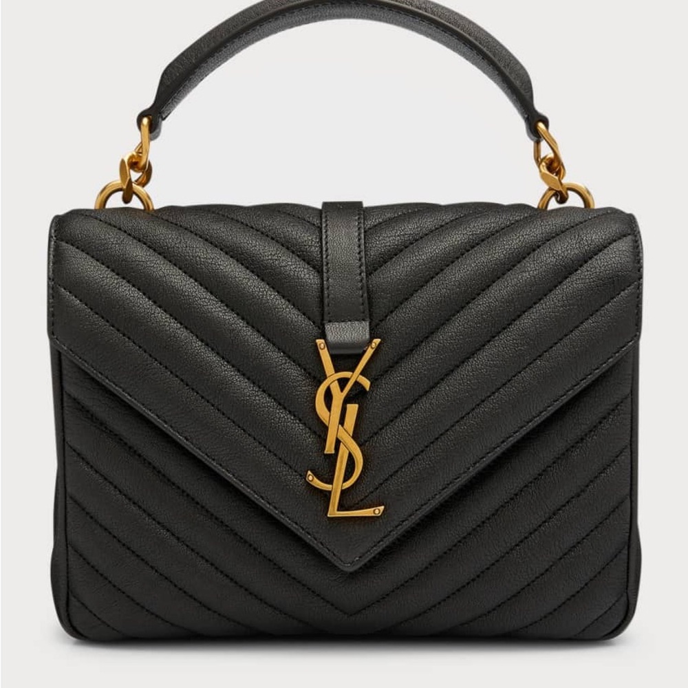 SAINT LAURENT medium College Bag with detachable gold crossbody chain